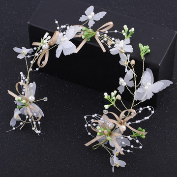 Bride Wedding Hair Accessories Gorgeous Flower Headbands Braided Hair Vine Pearl Headpiece Hair Ornament For Women Girls daiiibabyyy